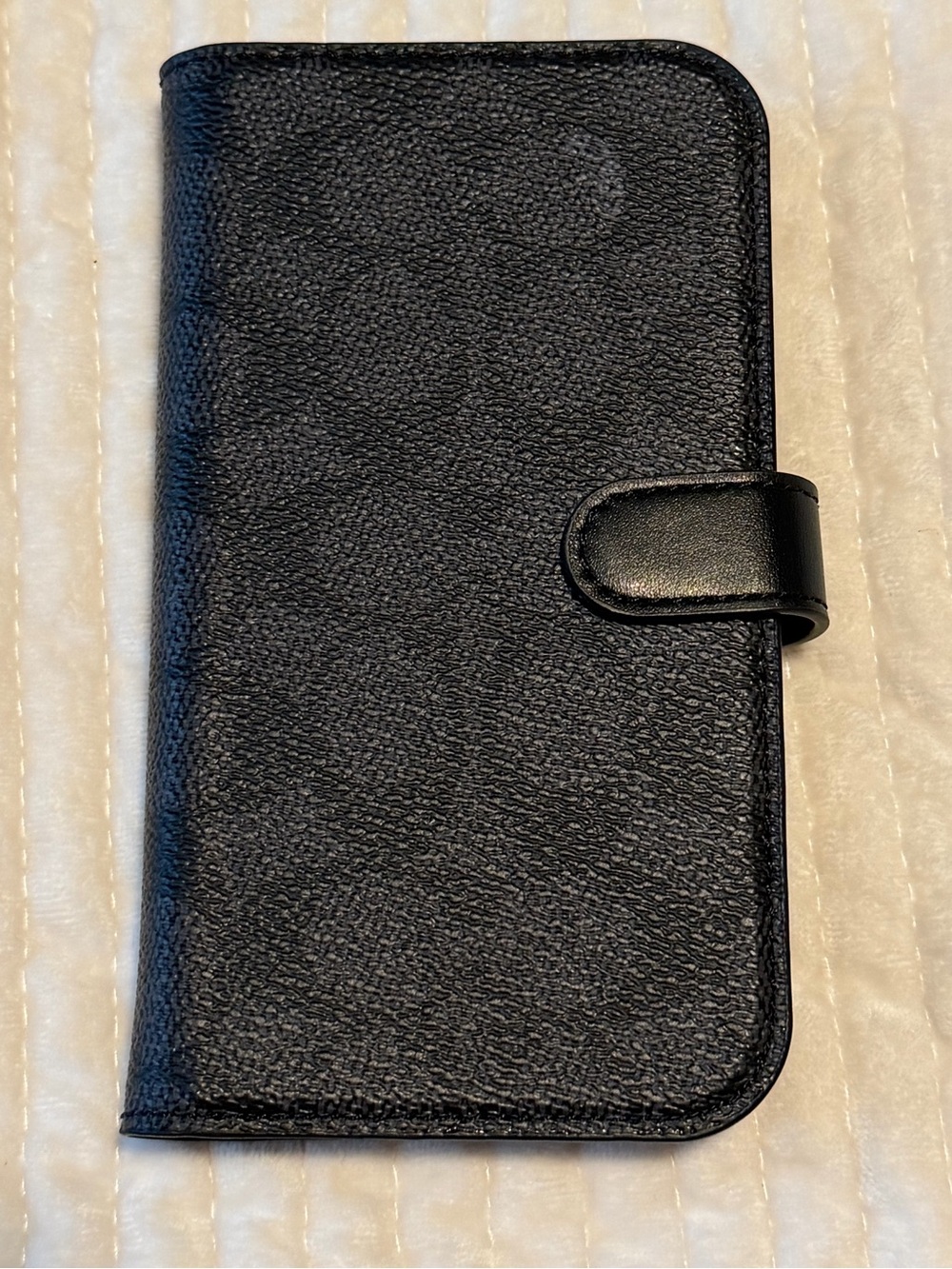 Coach Black Charcoal Signature Textured iPhone 15 Pro Folio Case Wallet Cover